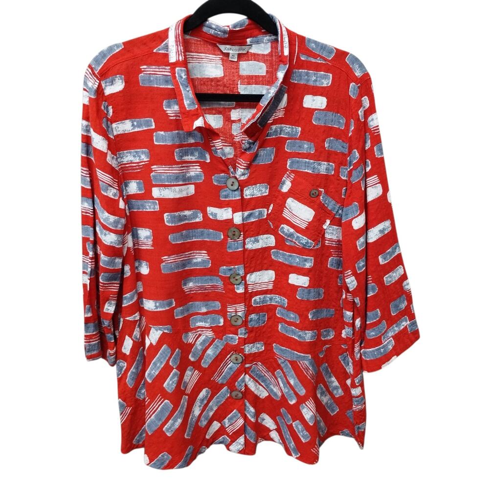 John Mark Womens Artsy 3/4 Sleeve Button Up Top Size XL Cotton Blend Office